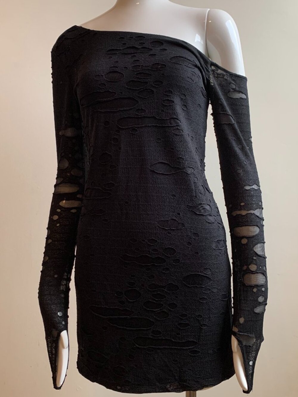 Torn by Ronny Kobo Black mesh cut out nightclub club dress with hand stir ups